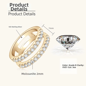 Detailed view of 925 silver ring with dual rows of 2mm Moissanite stones and 7mm thickness