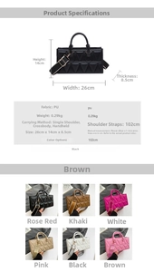 Detailed size specifications and color chart for the quilted PU leather small square bag