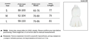 Size chart for the backless halter dress with detailed measurements in centimeters for S, M, L