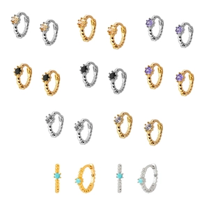 925 Sterling Silver Earring Post Copper Zirconia Inlaid Hoop Earrings For Women Minimalist Geometric Huggie Earrings Jewelry