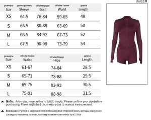 Size chart for deep V zipper long sleeve top and skinny shorts yoga set in CM