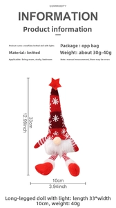 Detail of Christmas gnome with LED light and red snowflake knit hat, 33cm height size info