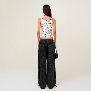 Tie-dye cropped tank top and baggy cargo pants set in street style y2k aesthetic