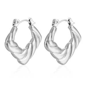 Minimalist silver stainless steel hoop earrings with elegant twisted spiral texture
