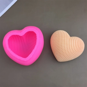 Pink heart-shaped woven texture silicone mold for chocolate and cake decorating
