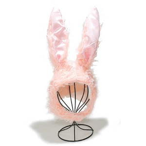 Pink plush bunny hat with long ears and soft faux fur for winter warmth and cosplay