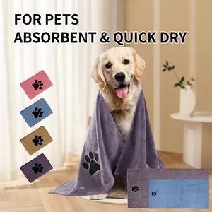 Microfiber Pet Bath Towel Super Absorbent Quick Drying For Dogs And Cats With Paw Print Embroidery