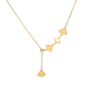 18K gold plated stainless steel Y-shaped necklace with Lucky engraved triangle charms