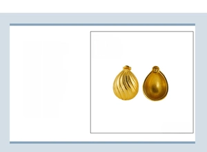 Macro detail of 18k gold plated stainless steel teardrop earrings with spiral texture