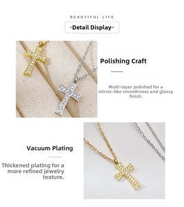 Vue détaillée du pendentif croix hip hop avec zircons et processus de polissage