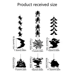 Halloween black silhouette hanging decorations set with spider ghost and witch shapes