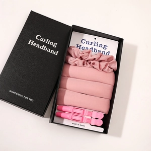 Pink foam heatless hair curler set with scrunchie and clips in black gift box