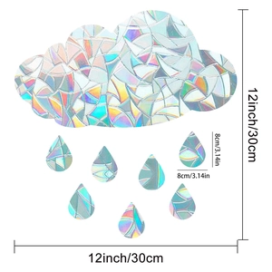 Detailed size specifications for cloud and raindrop rainbow prism window stickers