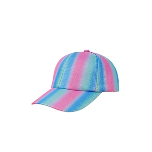 Sparkly pink and blue gradient rainbow baseball cap for children with a wide sun visor