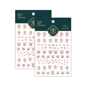 Thin ultra-tough nail art stickers featuring cute pink bears and floral patterns KX099