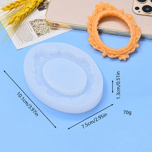 European vintage oval picture frame silicone mold with ornate floral relief details