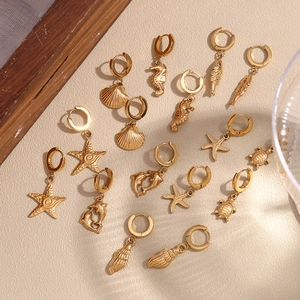 Detailed close-up of 18K gold plated stainless steel marine-themed earrings