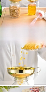 Golden stainless steel wide mouth canning funnel with handle for filling food jars