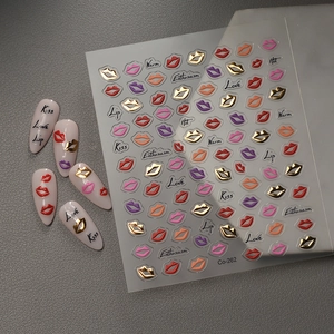5D leopard print gold foil kiss lip nail stickers for autumn and winter 3D nail art decor