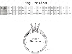 Detailed ring size chart with inner circumference and diameter measurements for women rings
