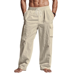 Herren Cargo-Hose in Apricot, gerade geschnitten mit elastischem Kordelzugbund