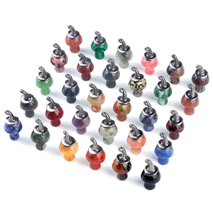 Collection of natural crystal and agate mushroom pendants with silver metal loops