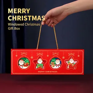 Christmas Gift Box White Cardboard Windowed Portable Handle Gold Stamping Foldable Holiday Party Favors Packaging Red