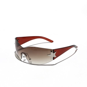 Y2K Futuristic Rimless Sunglasses For Men Women Star Metal Decoration Wraparound Shield Cycling Sport Shades Trendy Fashion Eyewear UV400
