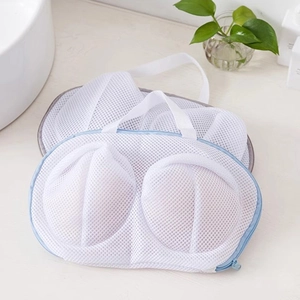 Mesh laundry bags for bras with blue zippers, fine polyester washing net for underwear