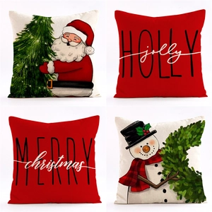 Set of 4 Christmas pillow covers with Santa, Snowman and holiday greetings designs