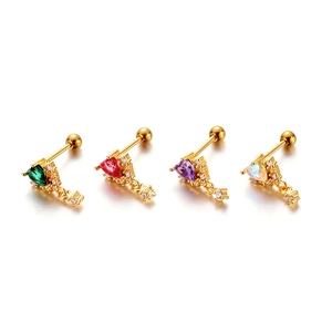 Colorful zircon heart pendants and gold cross tassel cartilage studs set in four colors
