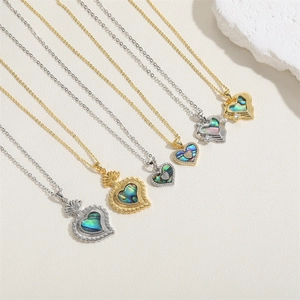 Shell heart pendant necklaces in gold and silver finish with colorful abalone inlay