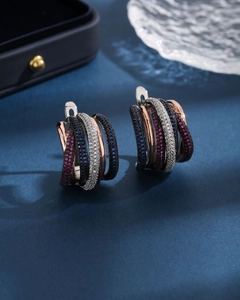 Luxurious multi-layer rose gold hoop earrings with colorful zircon stones in a chic design