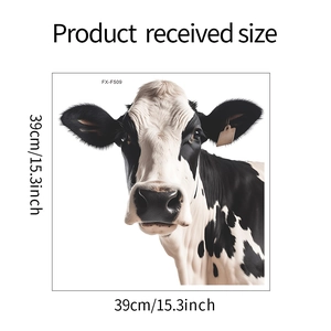 Detailed size chart showing a 39cm cartoon cow wall sticker for home decoration