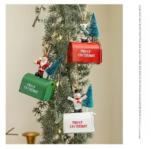 Three-piece Christmas mailbox hanging ornaments with snowman, bear and Santa figurines