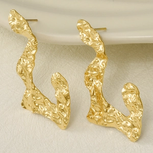 Irregular 304 Stainless Steel Lava Texture Folded Drop Earrings For Women High End Minimalist Gold Silver Metal Earring Jewelry