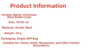 Detailed size and material specs for Christmas knitted wool wine bottle cover 10x26CM
