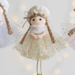 Handmade Christmas angel doll ornament with glitter dress for holiday tree decoration