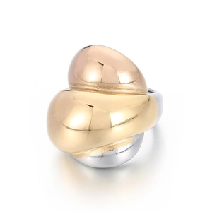 Three-tone polished stainless steel ring featuring irregular rounded 18k gold plated segments