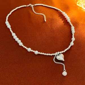 Sweet Heart Pendant Choker Necklace Alloy With Imitation Artificial Pearl Clavicle Chain Y-Shaped Tassel Elegant Jewelry For Women