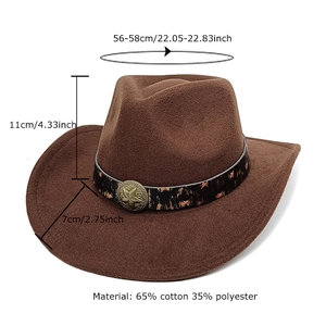 Chapeau de cowboy marron en laine avec bande étoile, 56-58cm, 65% coton 35% polyester