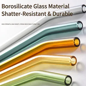 High-strength borosilicate colorful glass straw set with durable black sealed ends