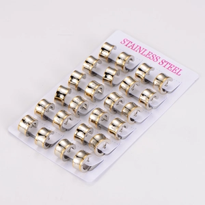 Set of 12 pairs stainless steel hoop earrings in mixed gold and silver tones