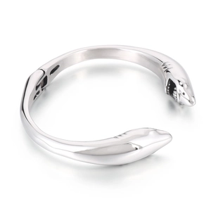 Polished stainless steel open shark bracelet featuring a minimalist wrap-around animal design