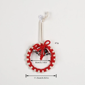Handwoven Nordic red and white wreath pendant with silver bells and a red bow knot