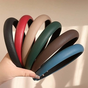 Vintage PU Leather Sponge Padded Headband High Top Wide Hair Hoop Elegant Solid Color Hair Accessory For Women