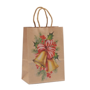 Weihnachts-Geschenktüte aus Kraftpapier mit goldenen Glocken und festlichem Aufdruck