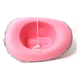 Cappello da cowboy rosa con paillettes argento e cinturino bianco per feste