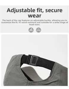 Close-up of the adjustable elastic buckle on the back of the grey quick-dry sports cap