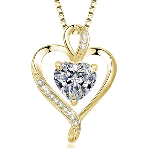 Elegant S925 silver heart pendant necklace with large zircon and gold box chain